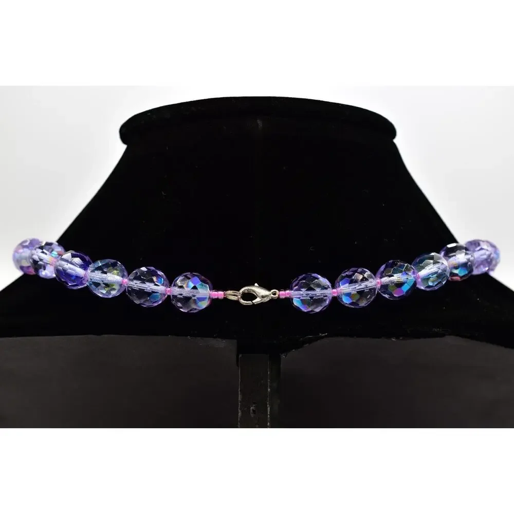 Vintage Crystal Collar Necklace Glass Beaded Purple Lavender Heavy Chunky BinBD